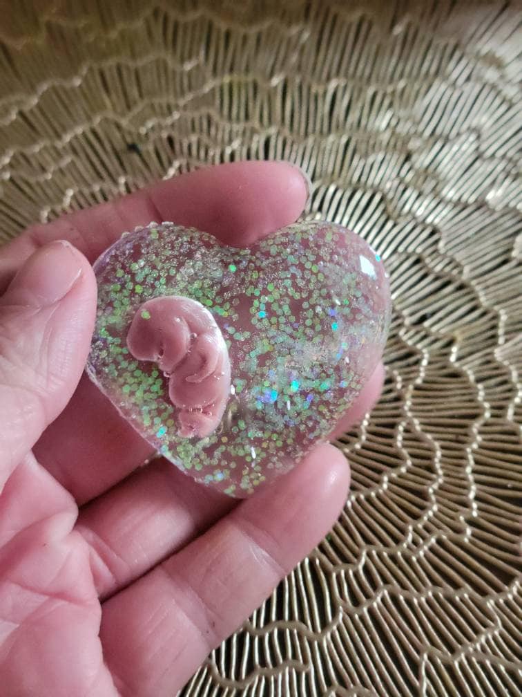 Memorial silicone Fetus in glitter resin heart