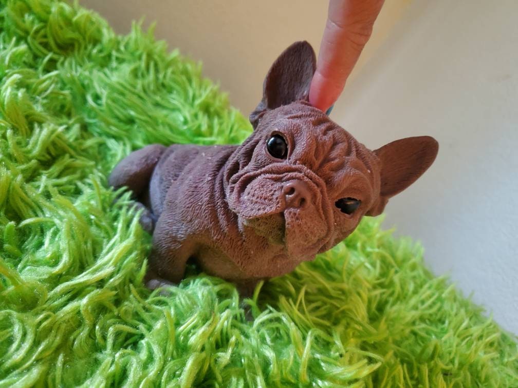 10" Full Body Silicone frenchie  dog open eyes with sleeping puppy frenchie 4"