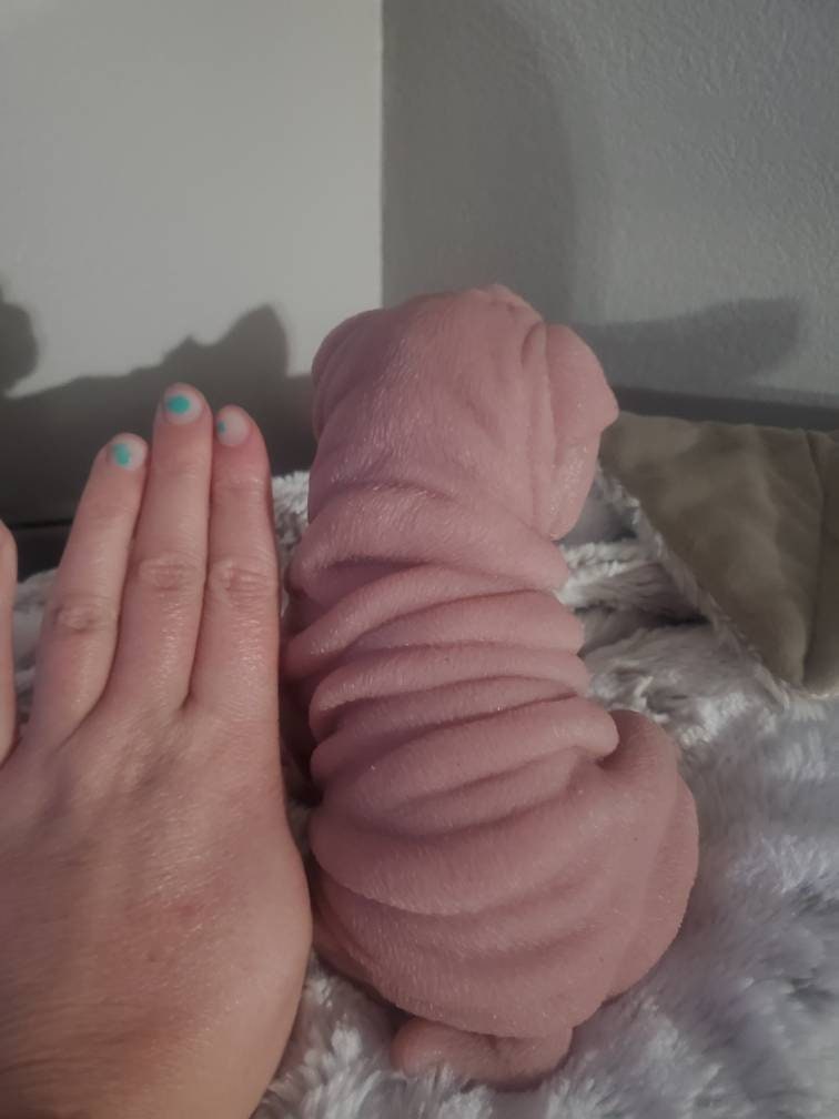 Silicone puppy dog shar pei 9" large size sitting open eye