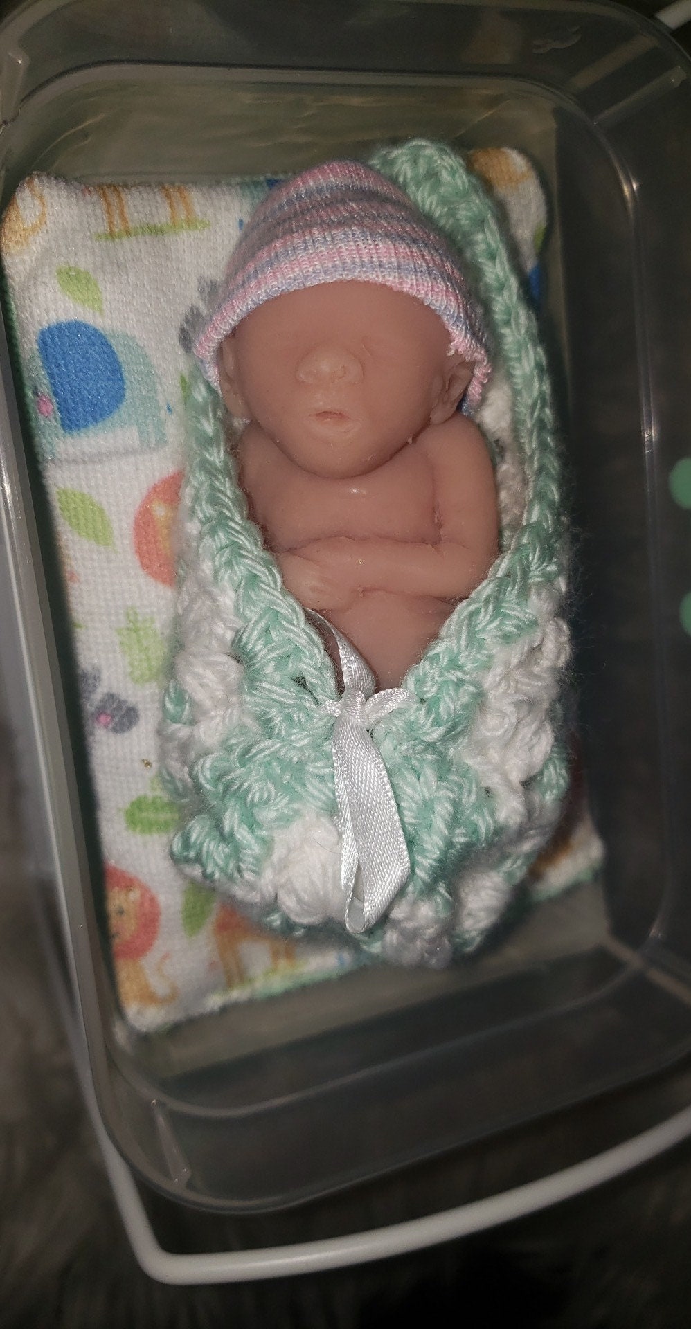 20 week gestational memorial fetus silicone art doll curled up full body with back