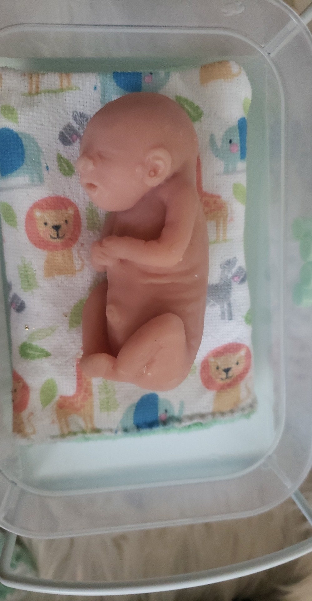 20 week gestational memorial fetus silicone art doll curled up full body with back
