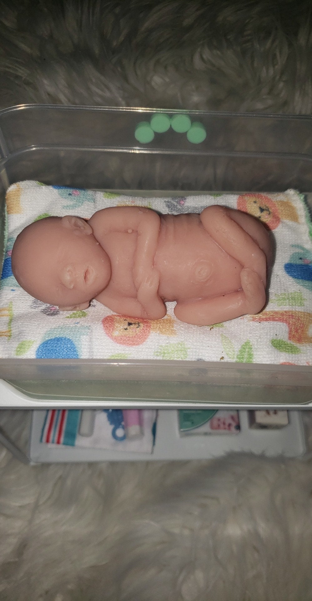 20 week gestational memorial fetus silicone art doll curled up full body with back
