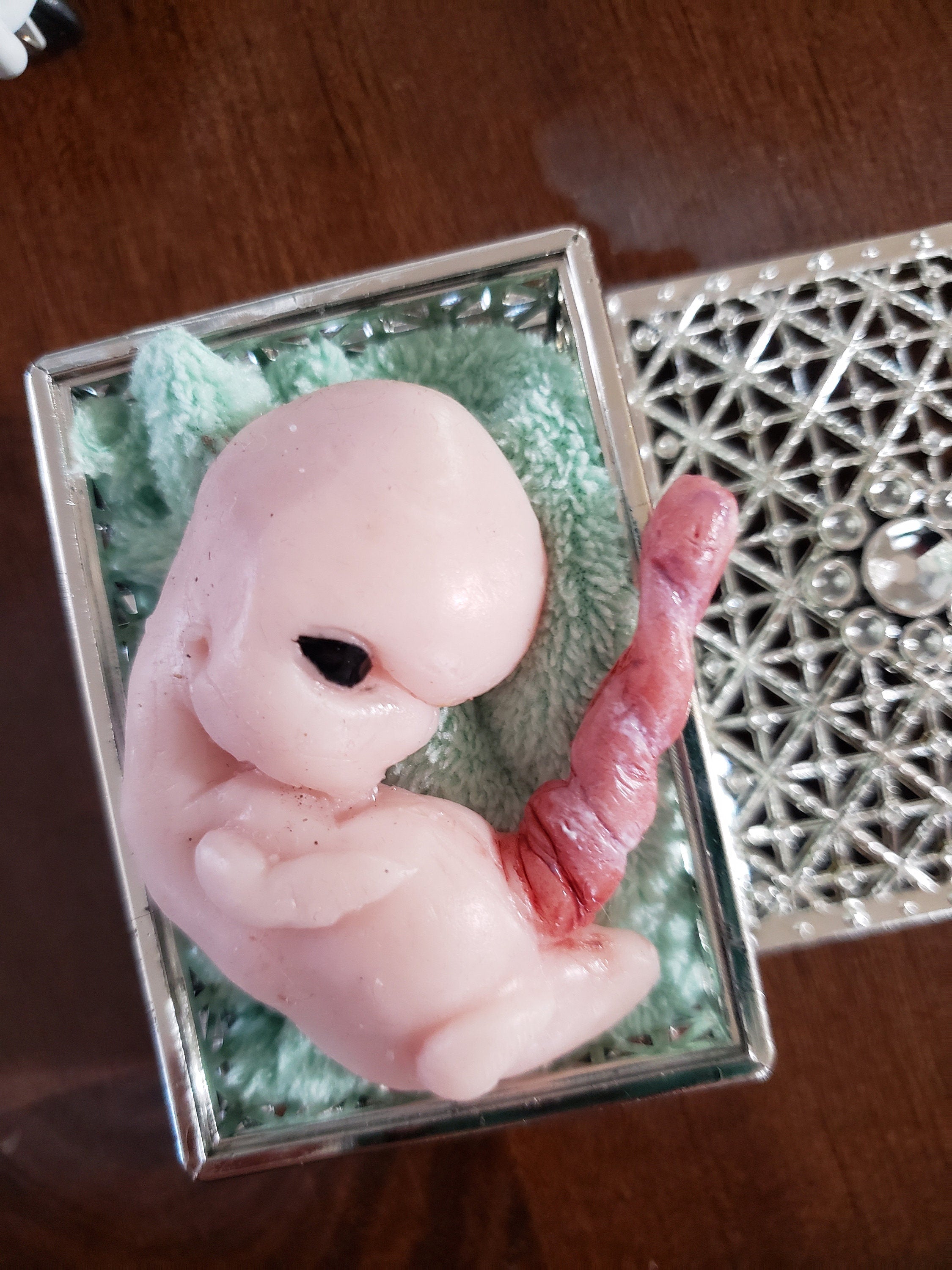 Fully painted 13 week sized gestation silicone fetus memorial baby with umbilical cord