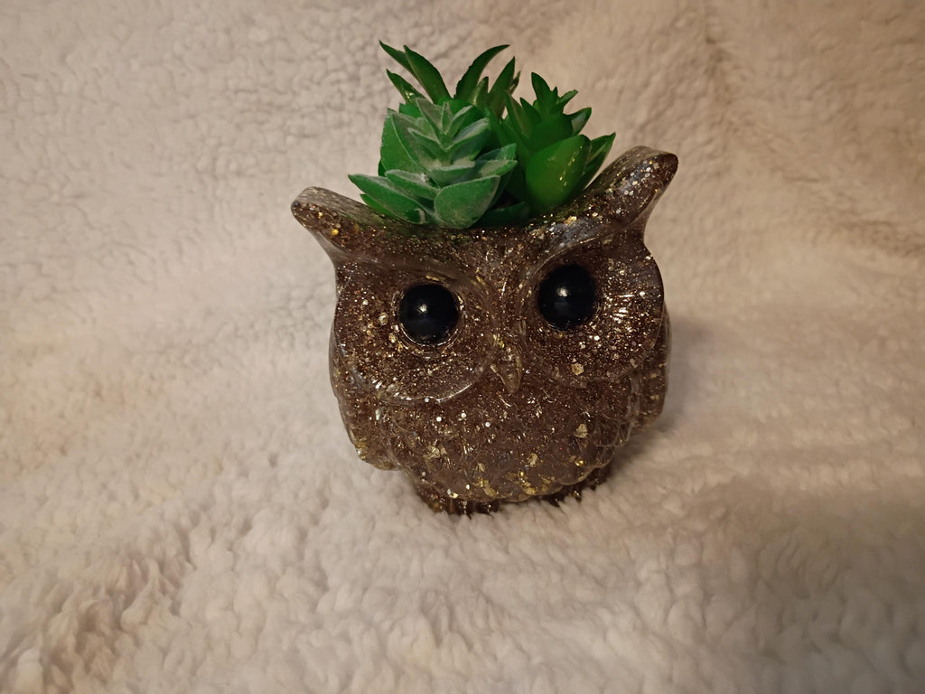 glitter, shimmer or solid Resin owl planter with succulents choose color