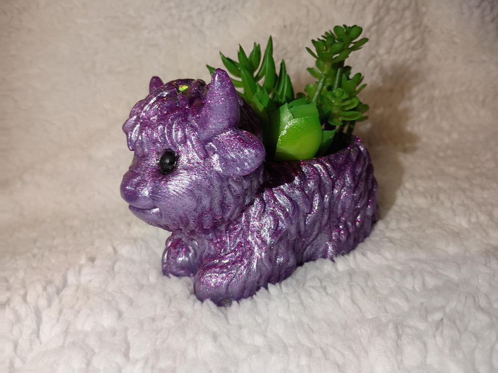 glitter, shimmer or solid Resin highland cow planter with succulents choose color