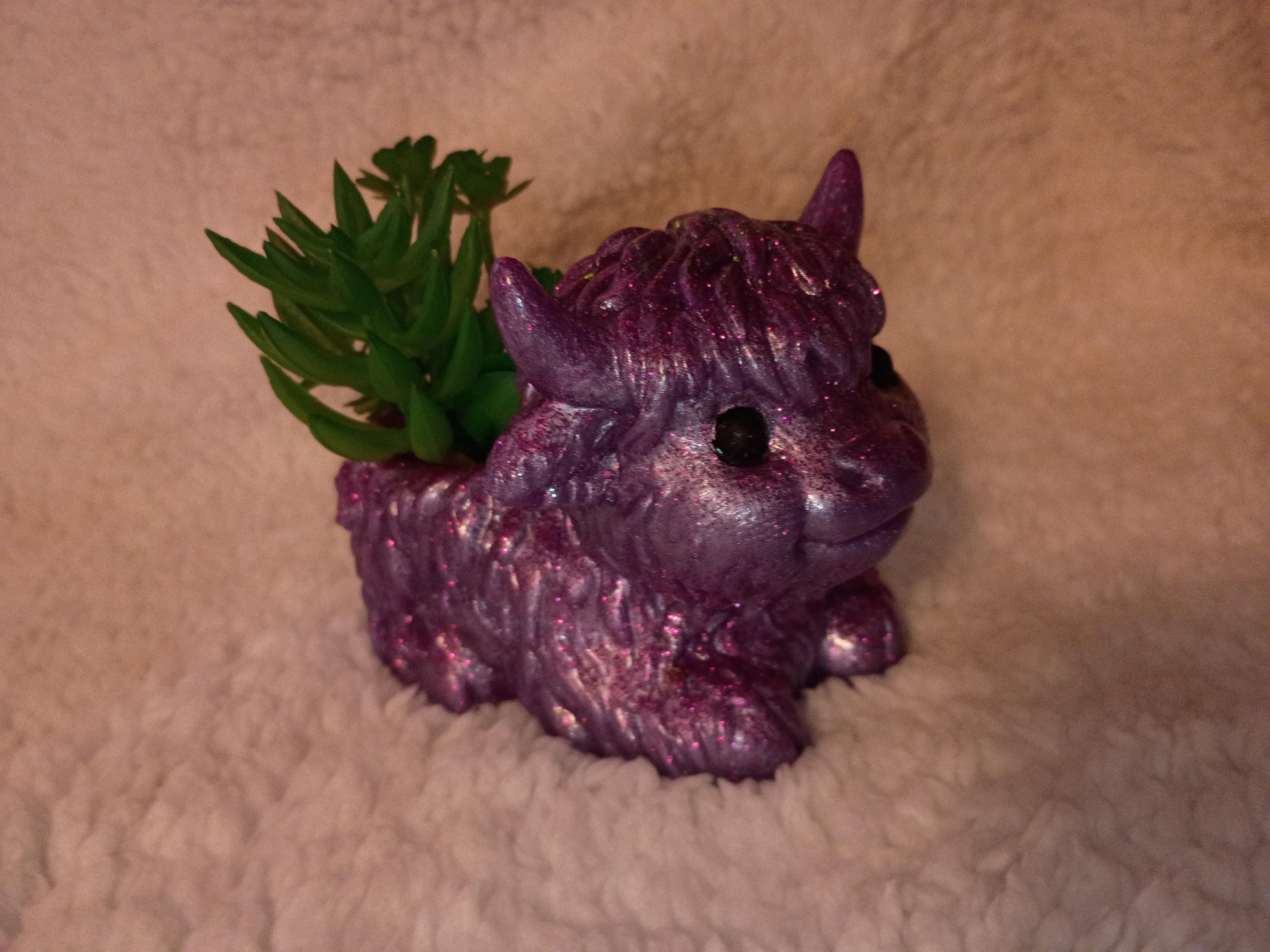 glitter, shimmer or solid Resin highland cow planter with succulents choose color