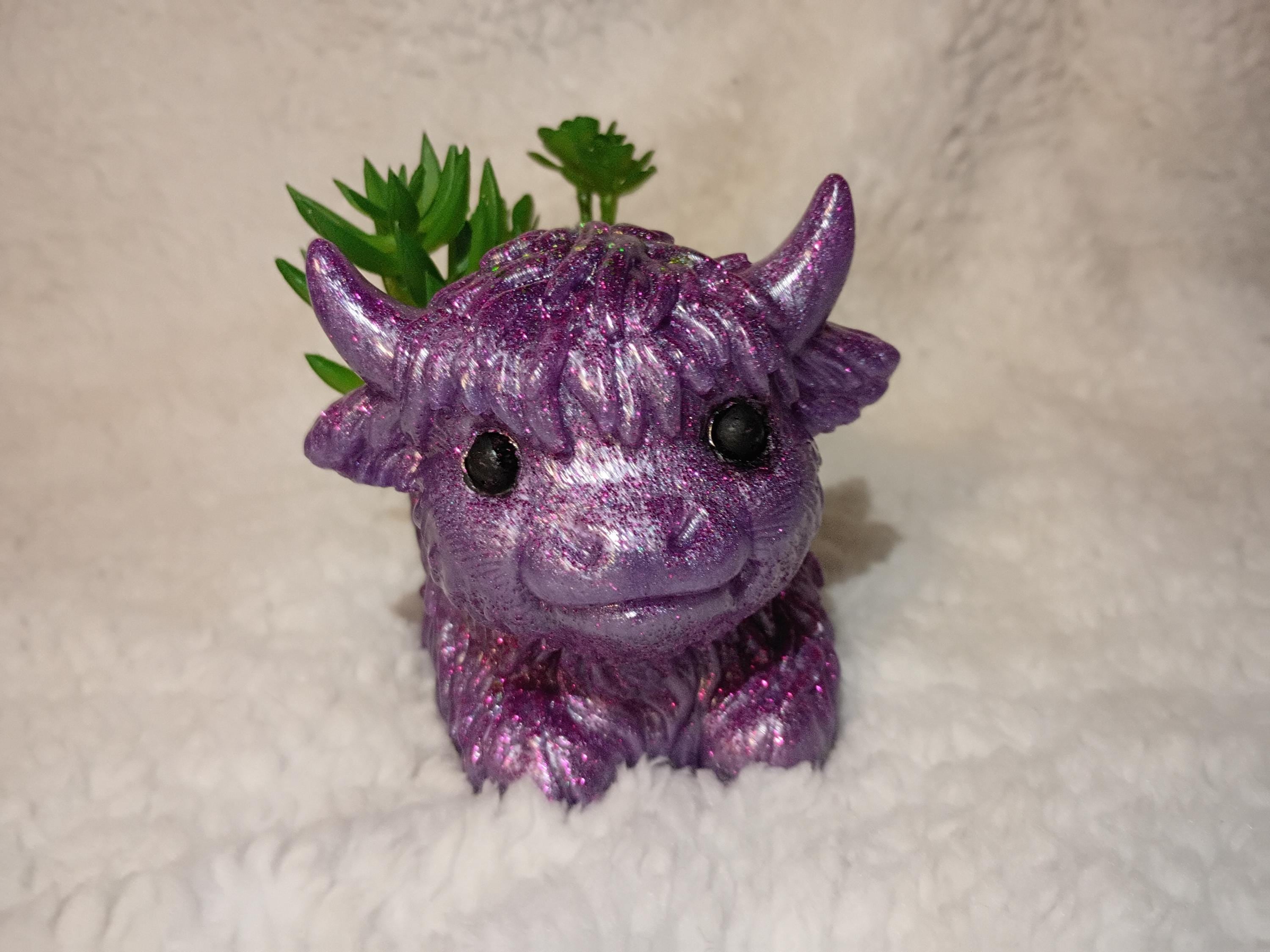 glitter, shimmer or solid Resin highland cow planter with succulents choose color