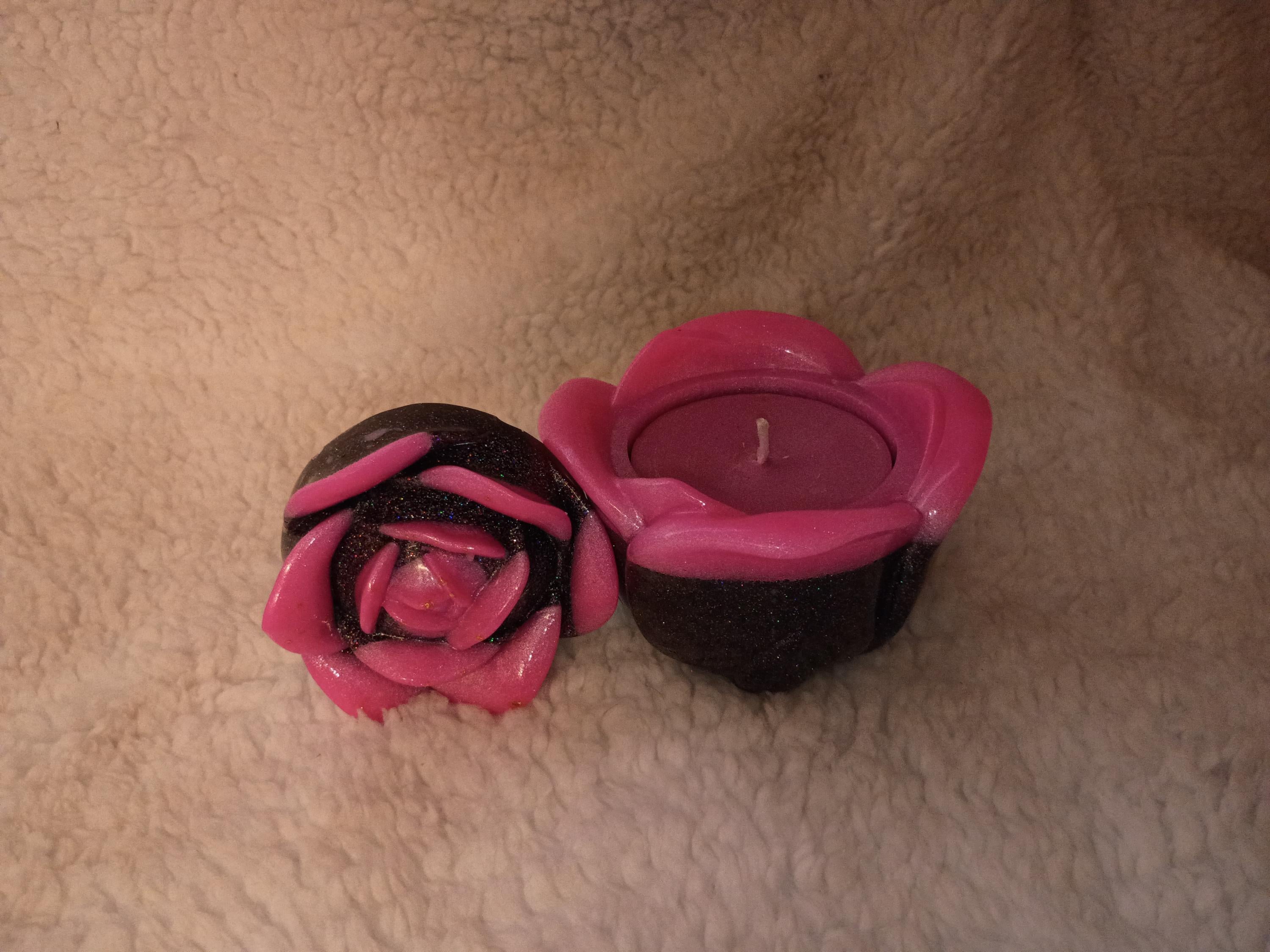 glitter, shimmer or solid Resin rose candle