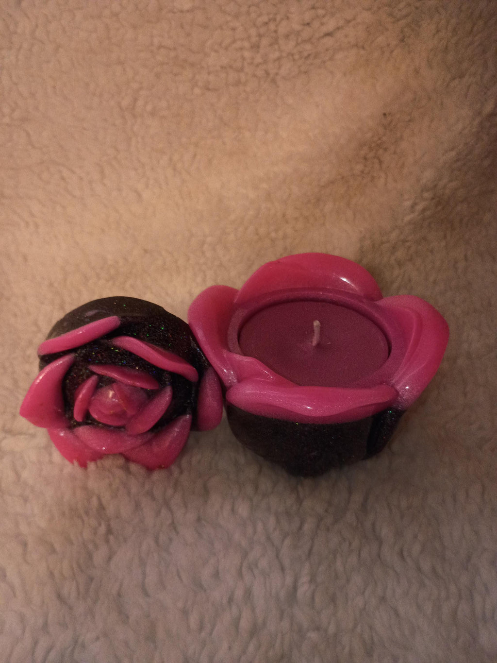 glitter, shimmer or solid Resin rose candle