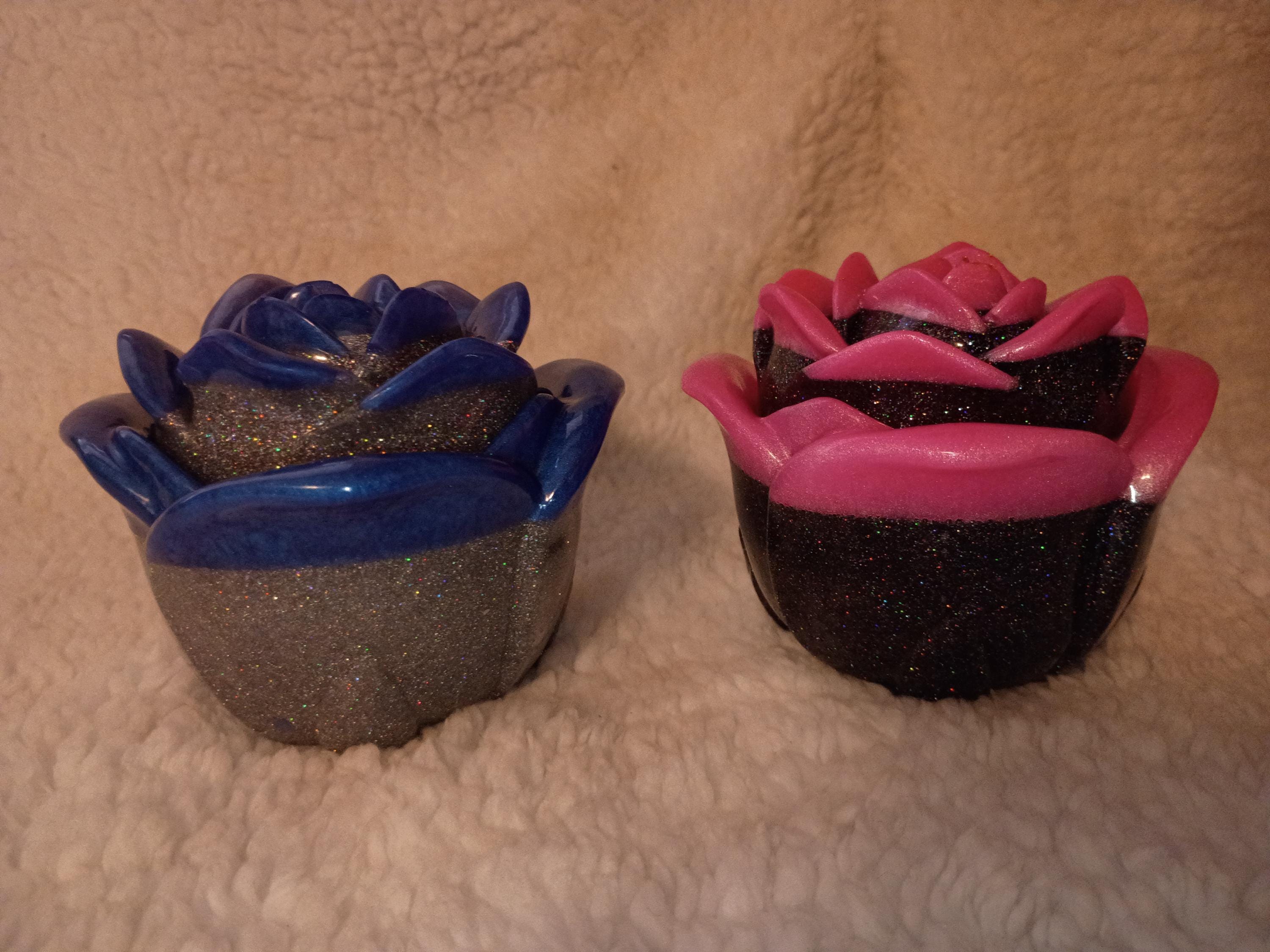 glitter, shimmer or solid Resin rose candle