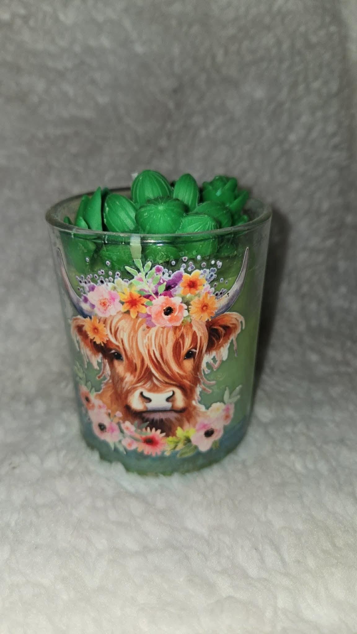 Highland Cow Candle with Succulent Topper
