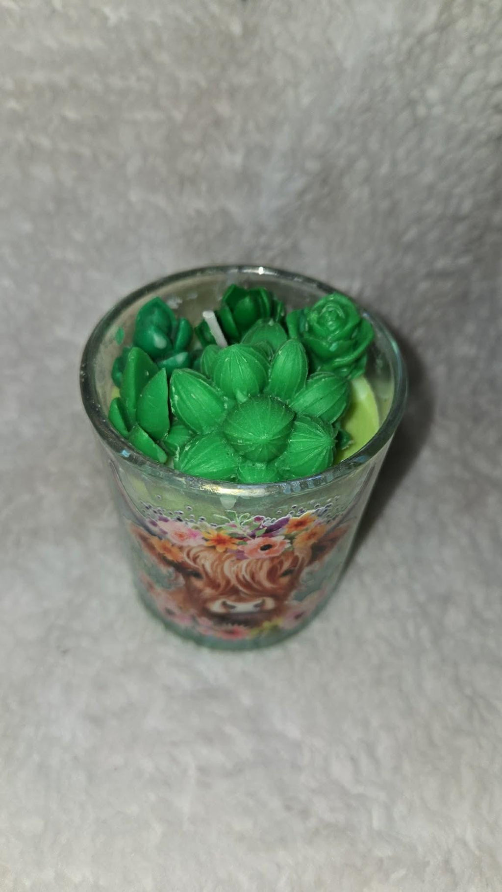 Highland Cow Candle with Succulent Topper