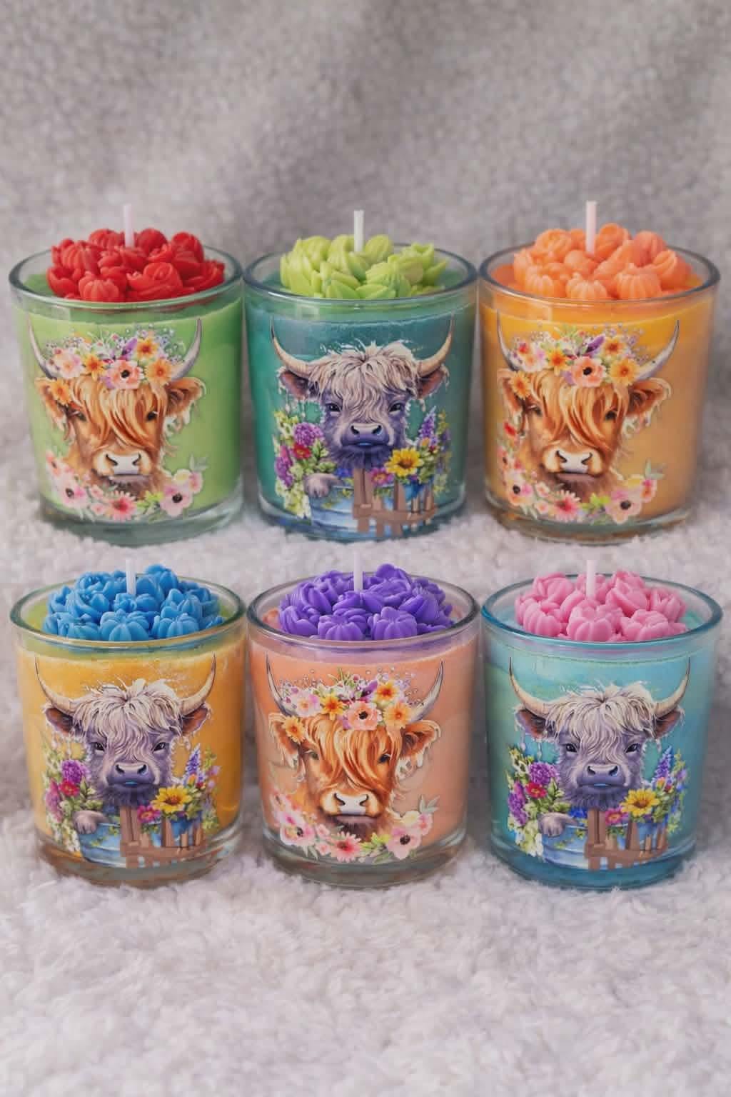 Highland Cow Candle with Succulent Topper