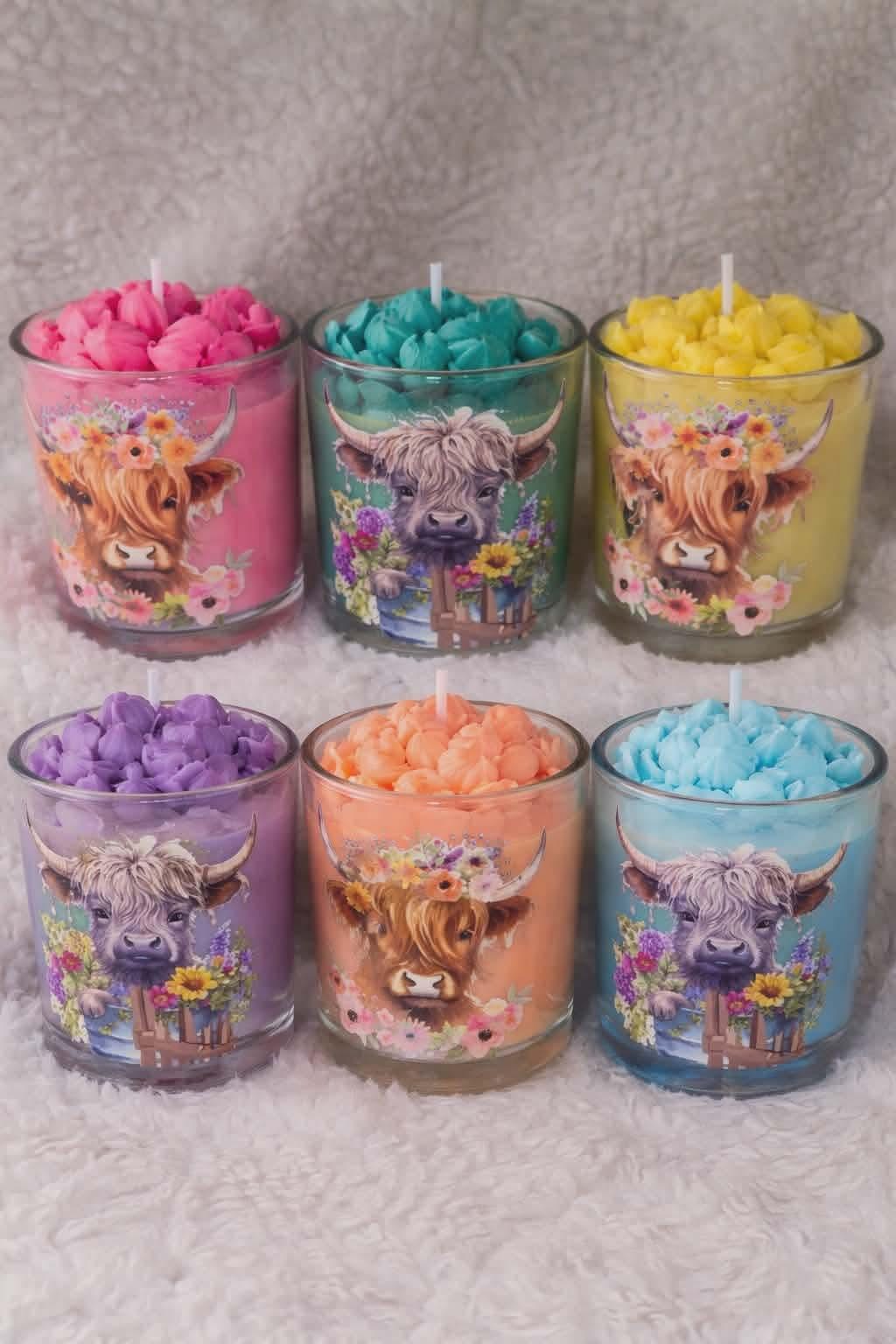 Highland Cow Candle with Succulent Topper