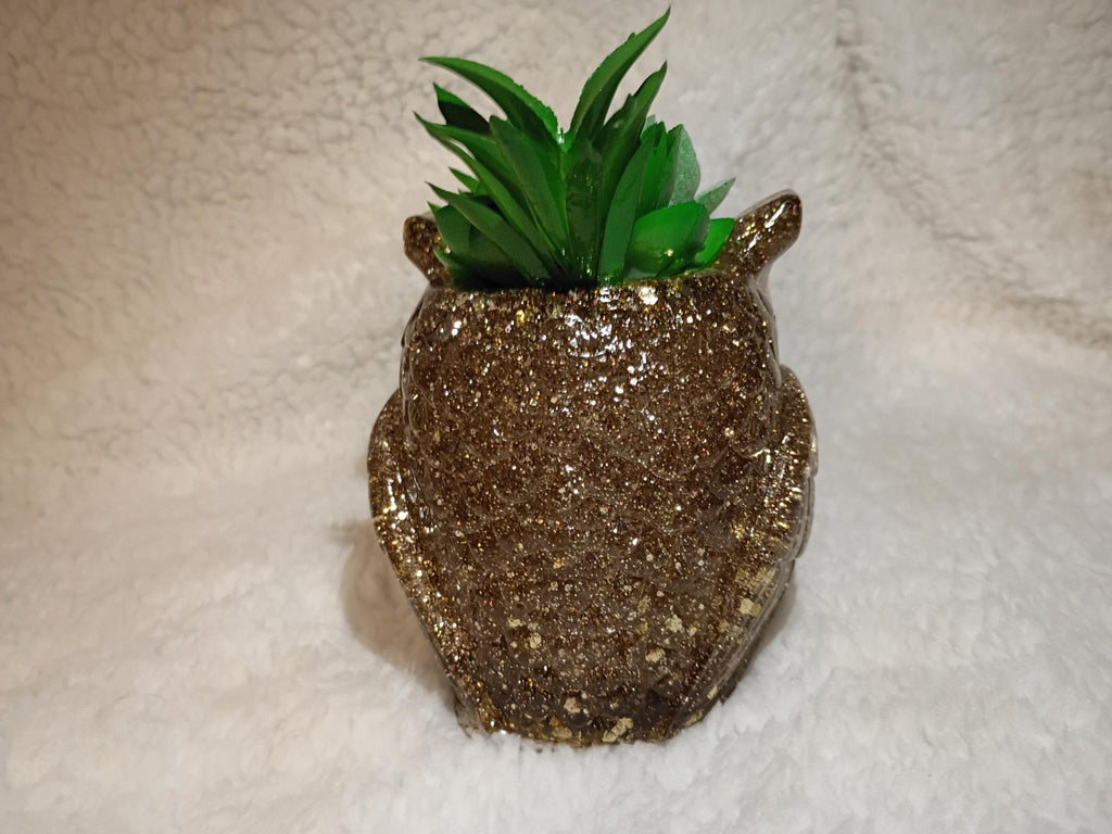 glitter, shimmer or solid Resin owl planter with succulents choose color