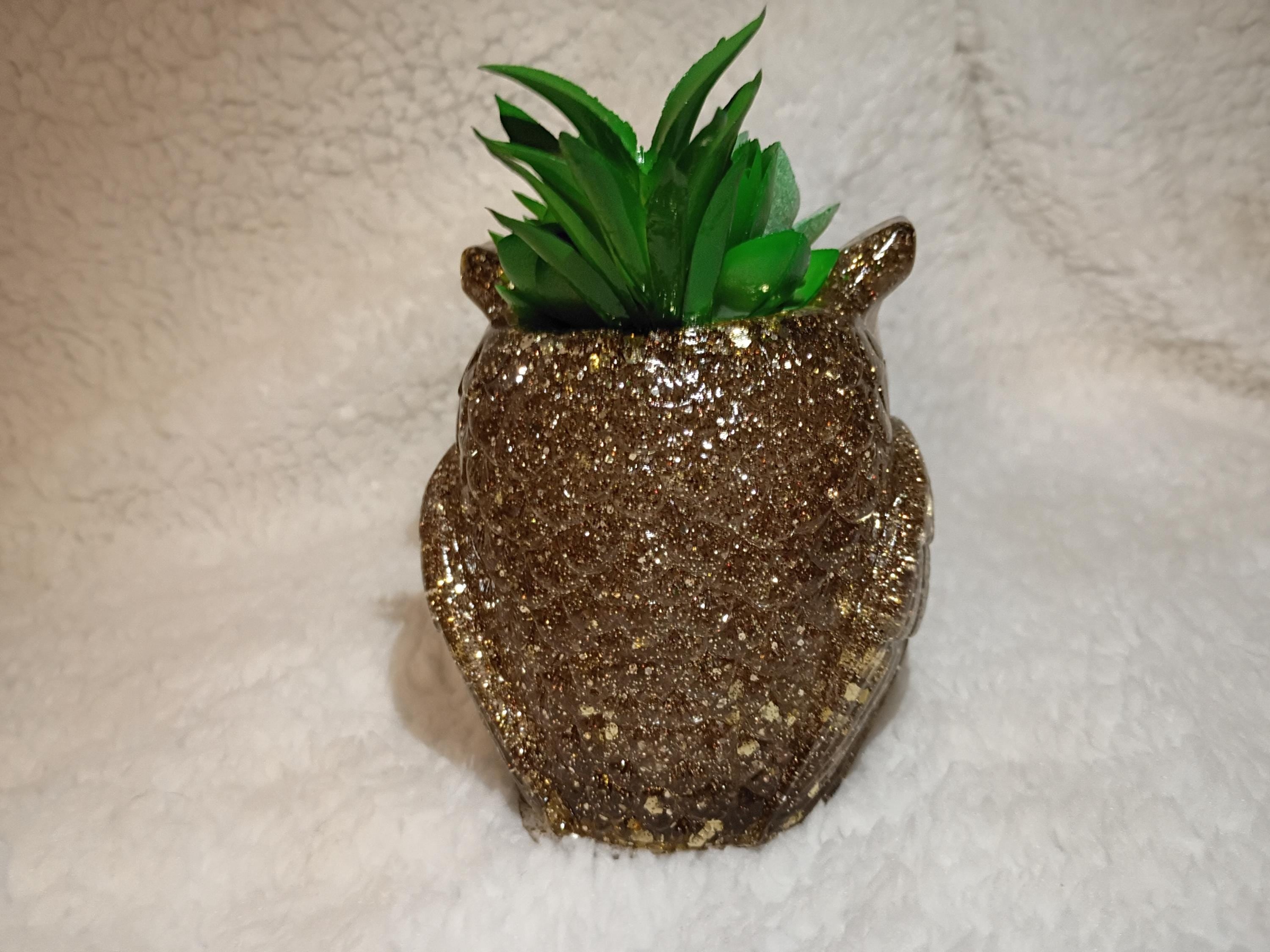 glitter, shimmer or solid Resin owl planter with succulents choose color