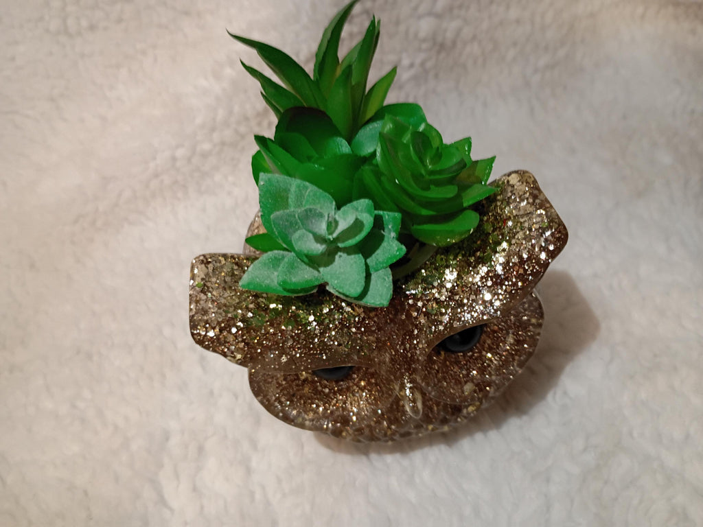 glitter, shimmer or solid Resin owl planter with succulents choose color