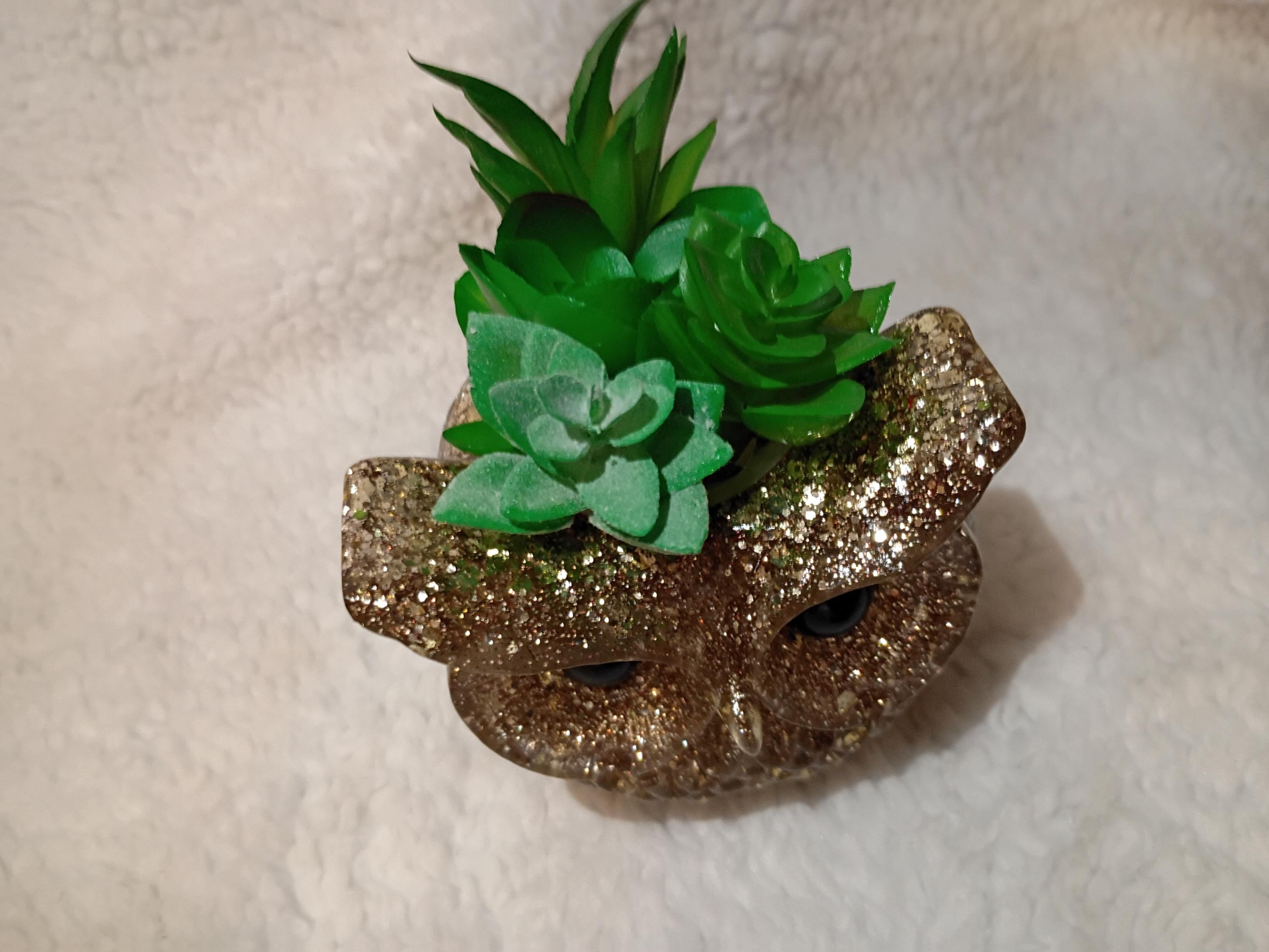 glitter, shimmer or solid Resin owl planter with succulents choose color