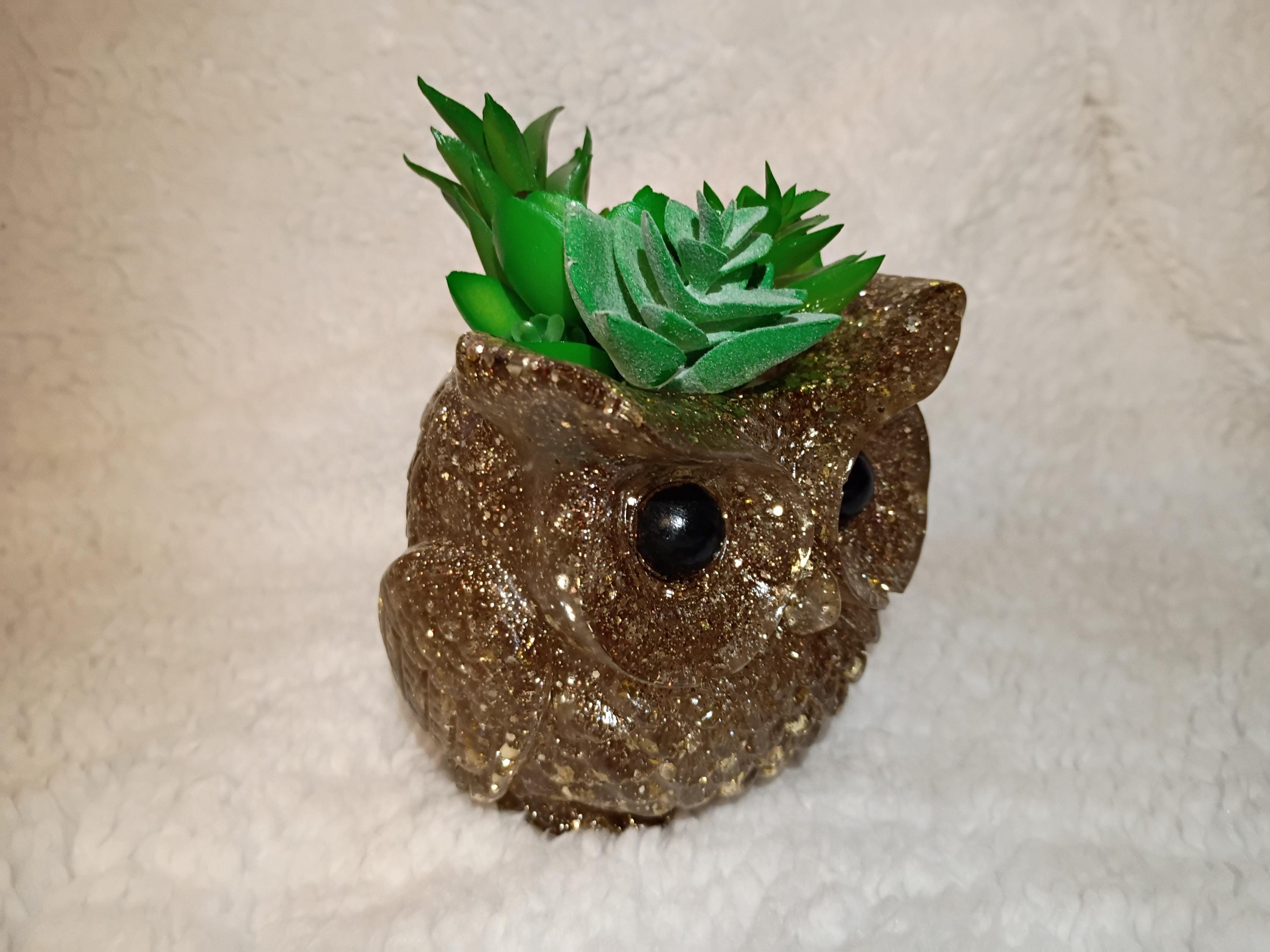 glitter, shimmer or solid Resin owl planter with succulents choose color