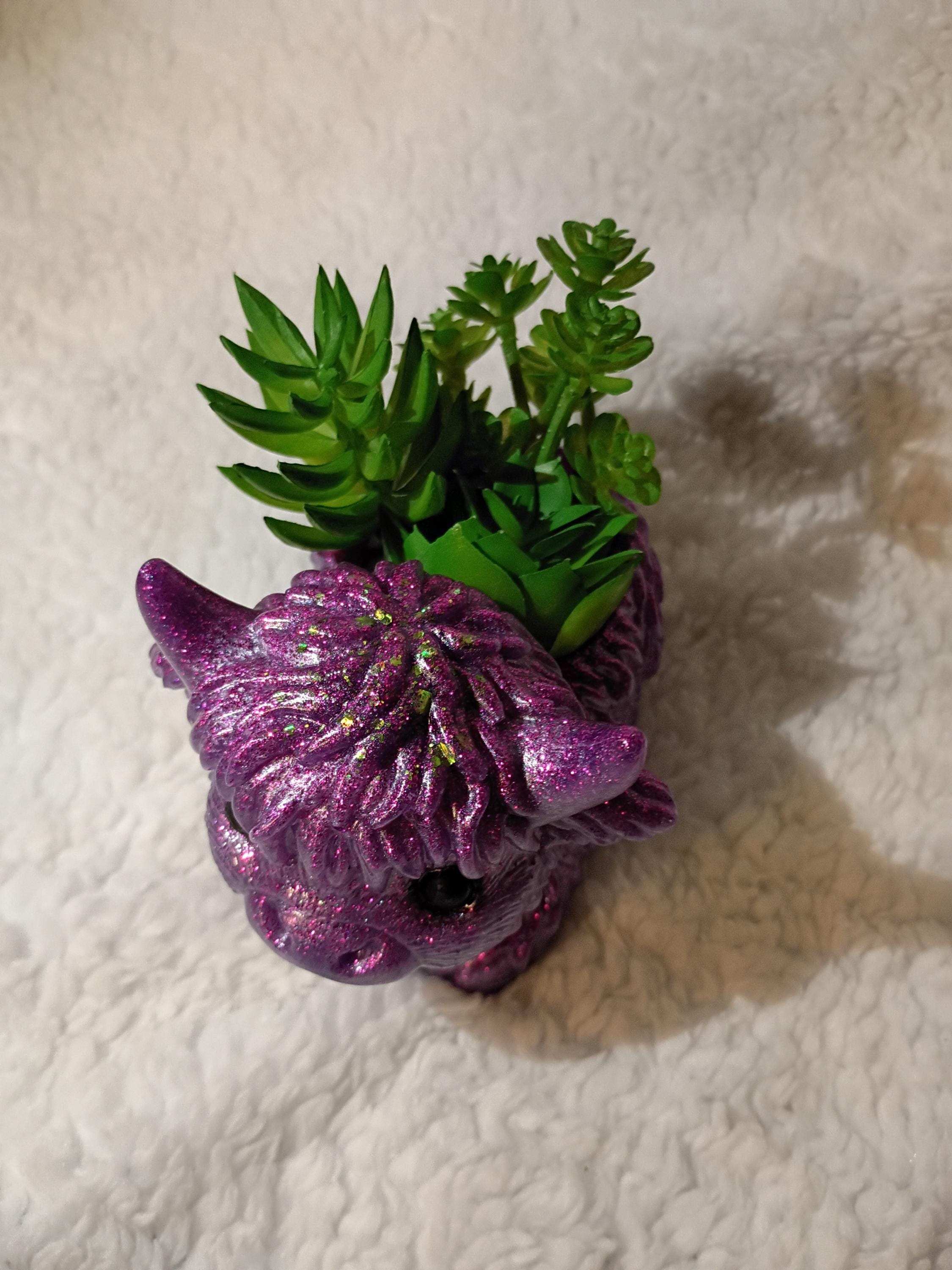 glitter, shimmer or solid Resin highland cow planter with succulents choose color