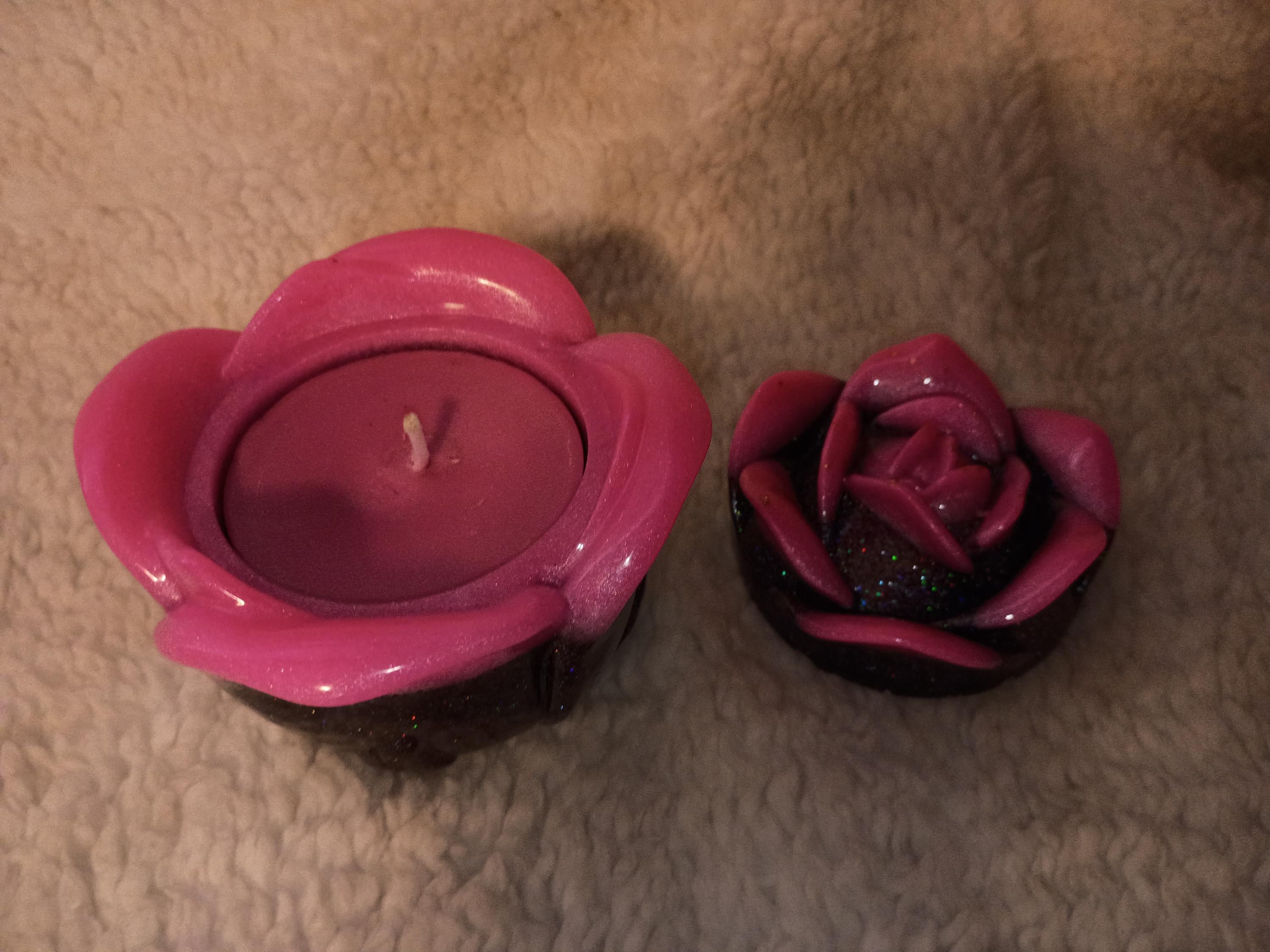 glitter, shimmer or solid Resin rose candle