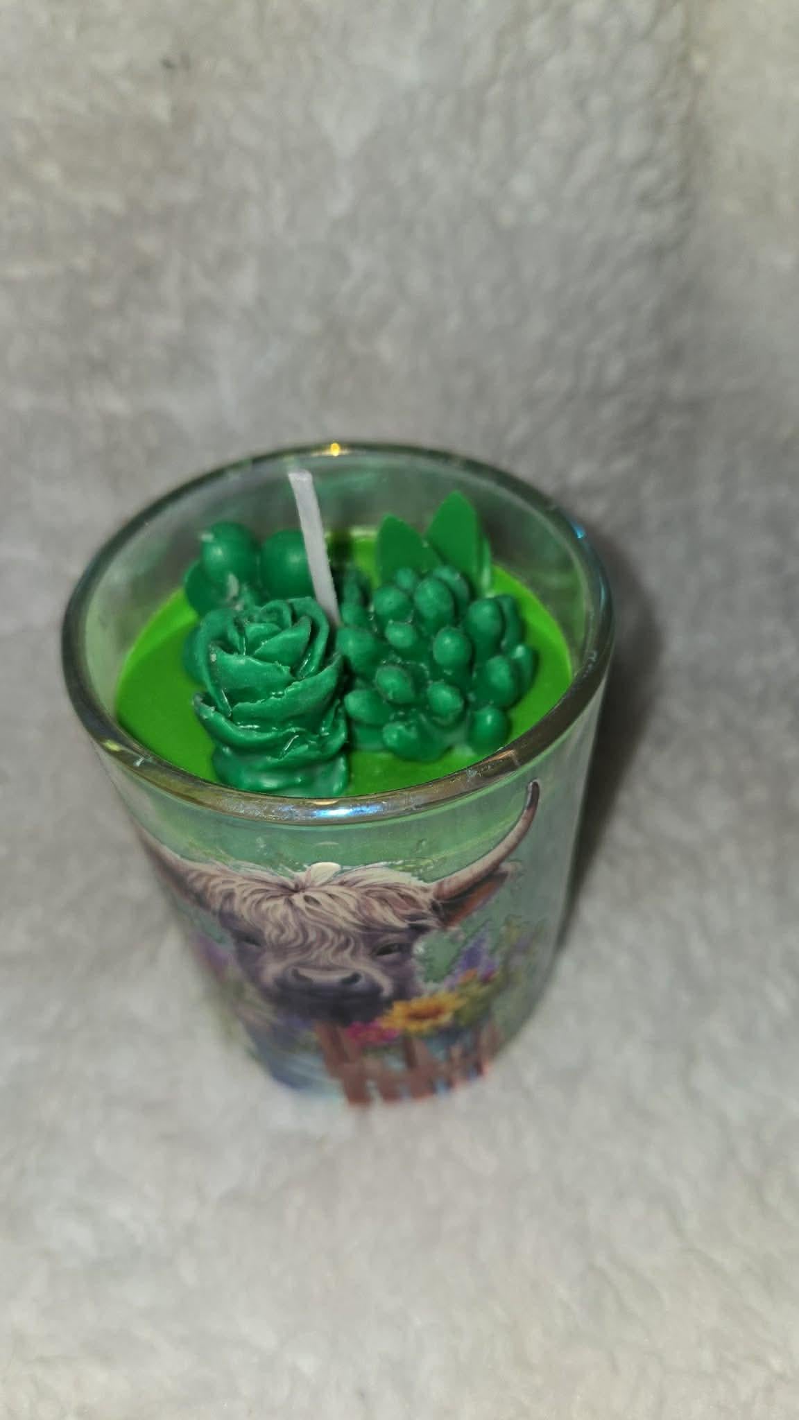 Highland Cow Candle with Succulent Topper
