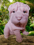 Silicone puppy dog shar pei 9" large size sitting open eye